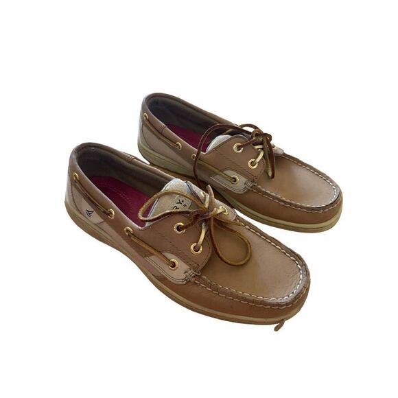 Sperry womens Beige 2 Eyelet Leeward Leather Lace Up Moc Toe Boat Shoes Size 8.5 - Picture 7 of 7